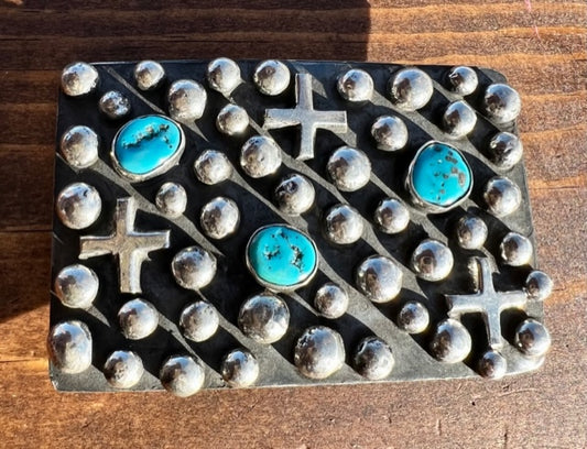 Incredible Sterling Silver Turquoise Belt Buckle