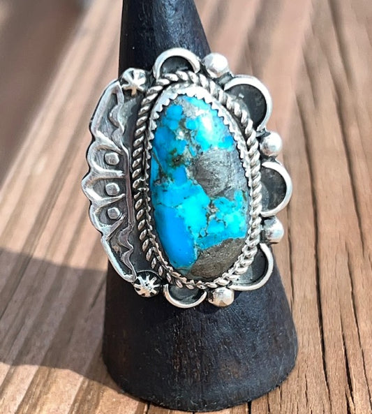 Navajo Sterling Silver Turquoise Ring Size 10