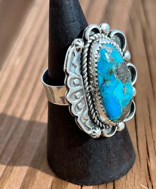 Navajo Sterling Silver Turquoise Ring Size 10