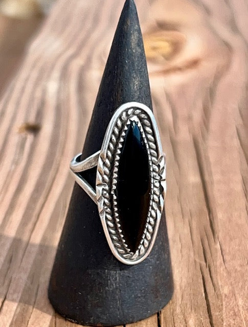 Navajo Sterling Silver Jet Ring Size 8.5